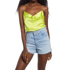 ENGLISH FACTORY Womens Yellow Spaghetti Strap Cowl Camisole Top S
